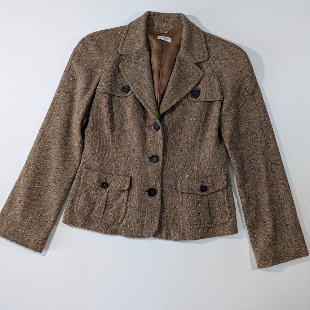 Agnona Women's Textured Wool Blazer Brown Size 48